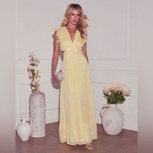 Sunsational Cut Out Yellow Chiffon Maxi Dress